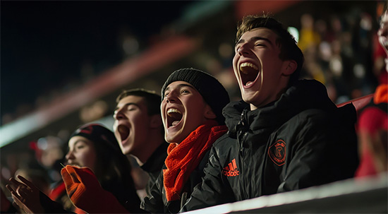 Teens cheering at sports event